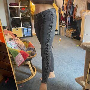 Machine Brand Grey Stretch Lace-up Jeans Size 11 / 31